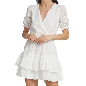 WAYF NWT Reese Smocked-Waist Tiered Mini Dress in Ivory Eyelet Size 1X